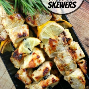 Pinterest Image for rosemary lemon chicken skewers