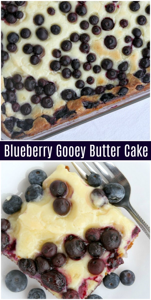 pinterest collage image for blueberry gooey butter cake