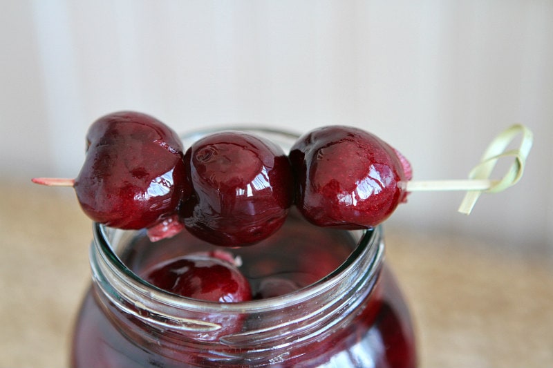 Boozy Bourbon Cherries recipe from RecipeGirl.com #boozy #alcohol #booze #infused #bourbon #cherry #cherries #recipe #RecipeGirl Boozy Bourbon Cherries