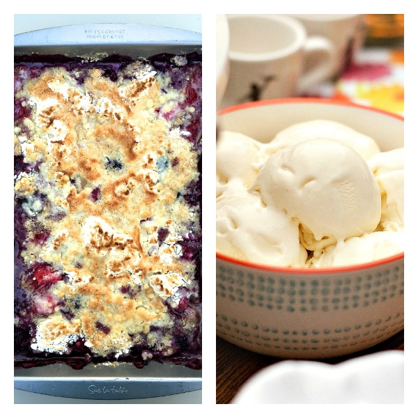 Mixed Berry Cobbler with Homemade No-Churn Vanilla Ice Cream