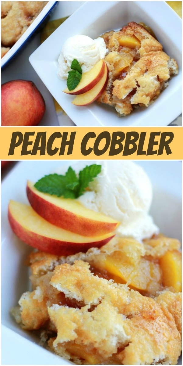 Pinterest collage image for peach cobbler