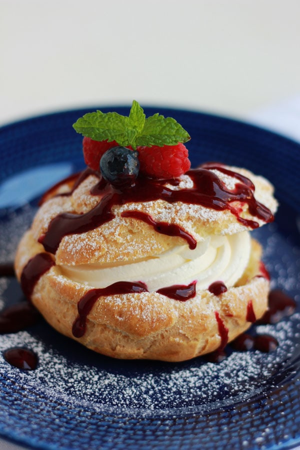 Cream Puff on a blue plate