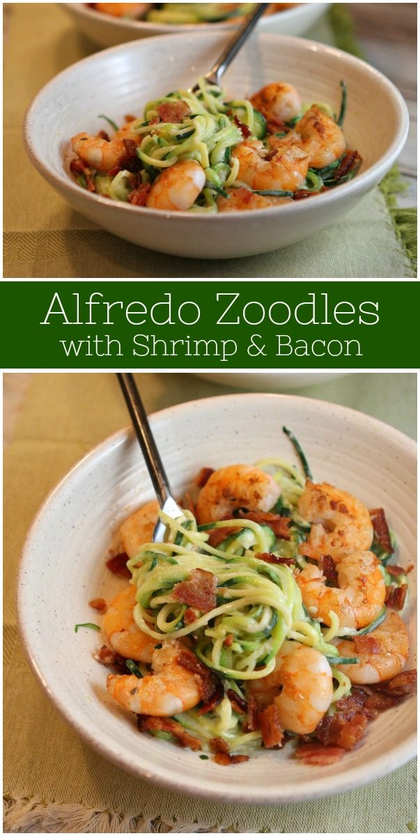 Alfredo Zoodles with Shrimp and Bacon Recipe Girl