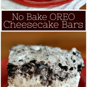 pinterest collage image for no bake oreo cheesecake bars