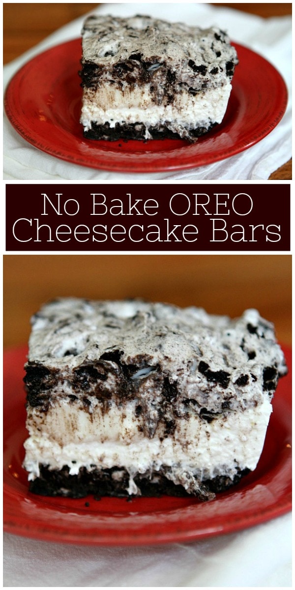 pinterest collage image for no bake oreo cheesecake bars