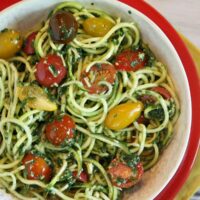 Pesto Spaghetti Zoodles with Heirloom Tomatoes