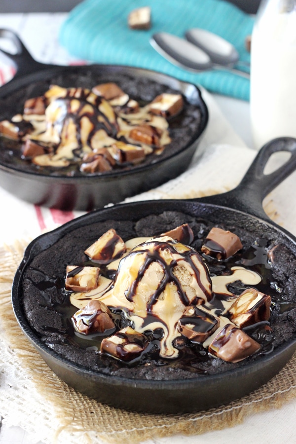 Snickers Chocolate Chip Skillet Cookie