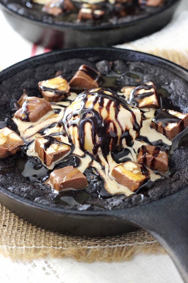 Snickers Chocolate Chip Skillet Cookie