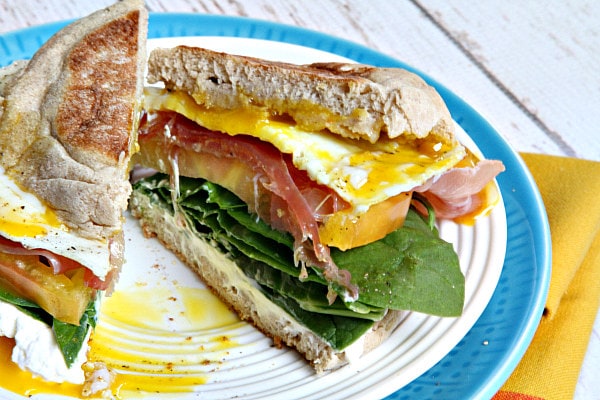 Protein Packed Breakfast Sandwich Cut in Half