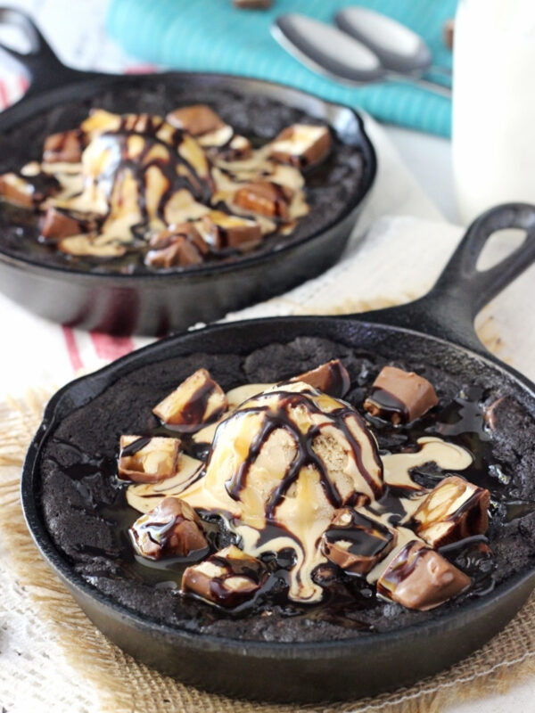 Snickers Chocolate Chip Skillet Cookies