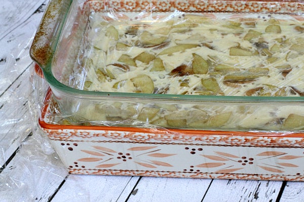 Caramel Apple Bagel Bread Pudding soaking up juices