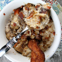 Almond Butter Oatmeal with Bacon and Brown Sugar