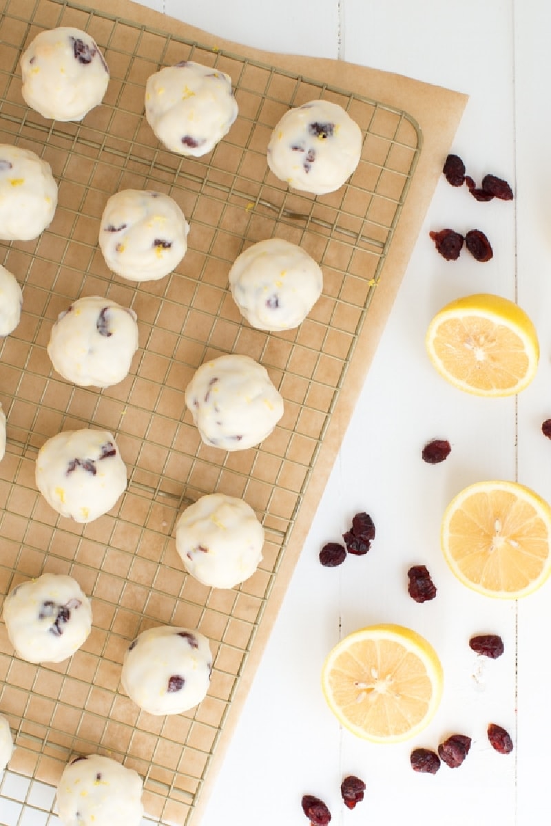 cranberry butter cookies on a cooling rack