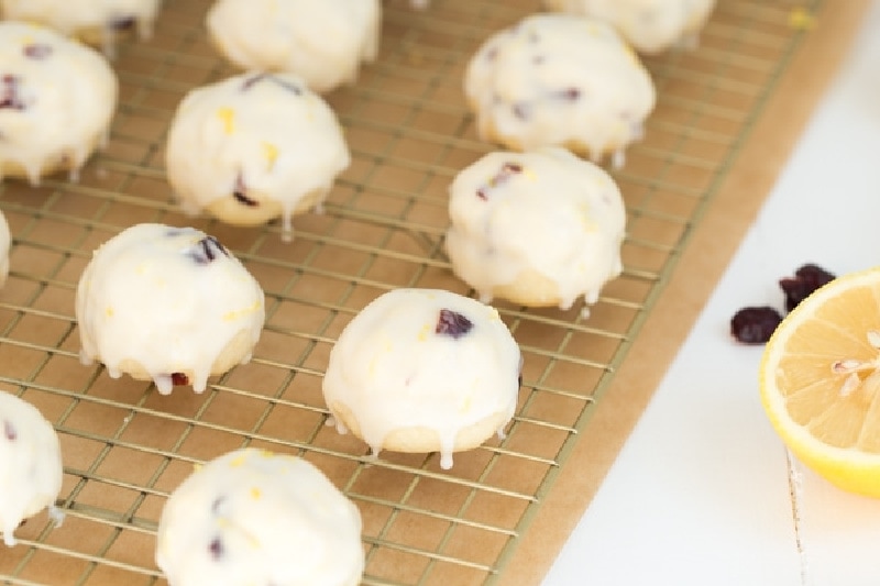 cranberry butter cookies on a cooling rack