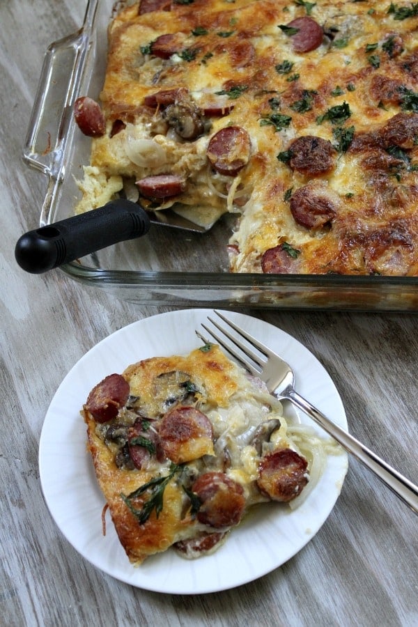 Egg Mushroom Kielbasa Bake
