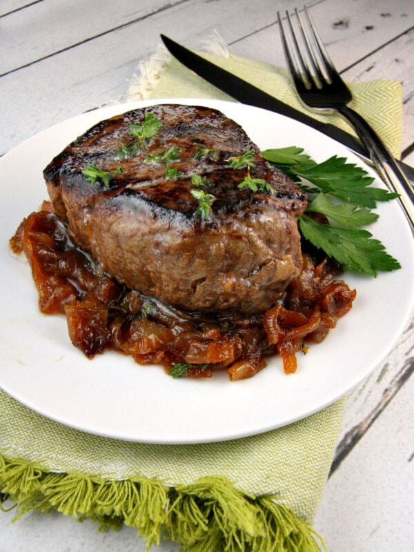 filet mignon on a white plate