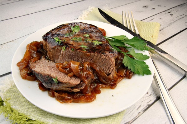 Filet Mignon with Marsala Caramelized Onions Recipe - RecipeGirl.com