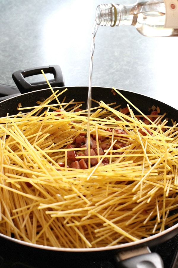 Ham and Bean Skillet Spaghetti