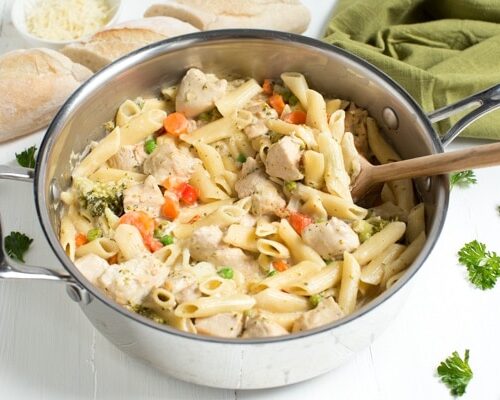 One Pot Creamy Chicken And Vegetable Pasta Recipe Girl