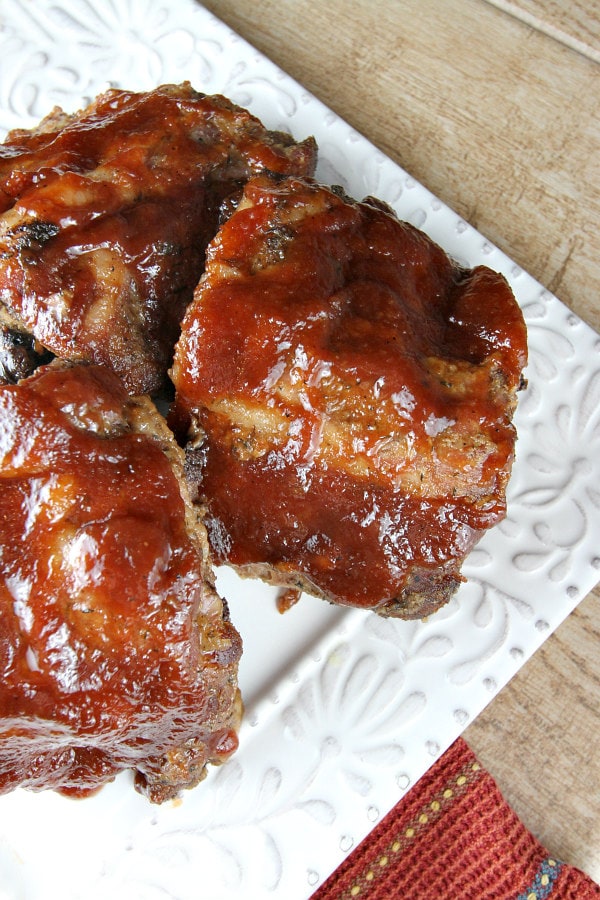 Slow Cooker Apple Butter BBQ Ribs Recipe on a white plate