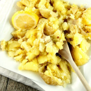 pinterest image for lemon smashed potatoes