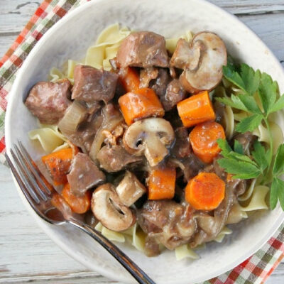 beef burgundy served in a bowl