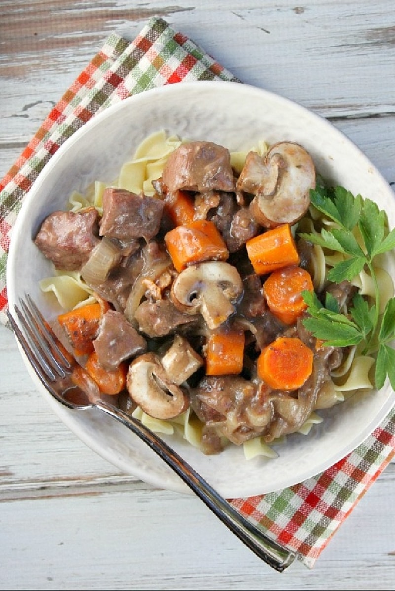 beef burgundy served in a bowl