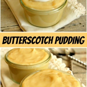 pinterest collage image for butterscotch pudding