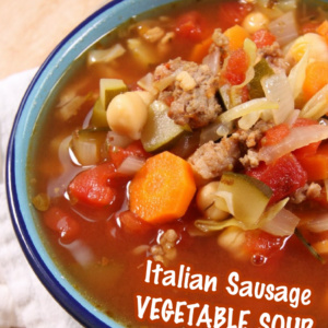 pinterest image for italian sausage and vegetable soup