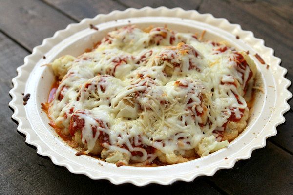 Cauliflower Pizza Casserole in a pie plate