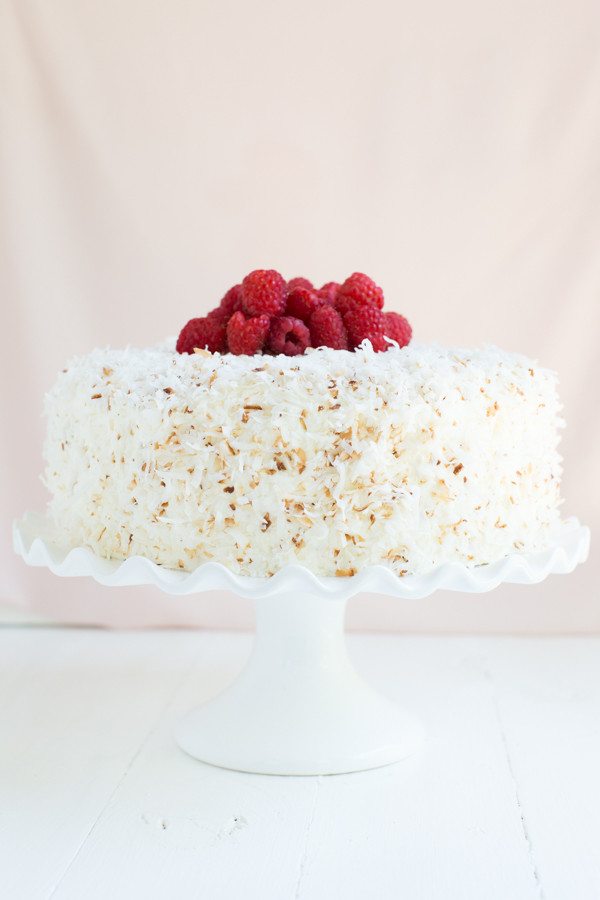 Coconut Cake with Raspberry Buttercream Filling 