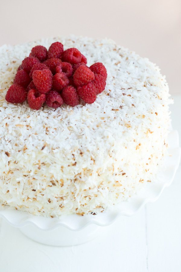 Coconut Cake with Raspberry Buttercream Filling 
