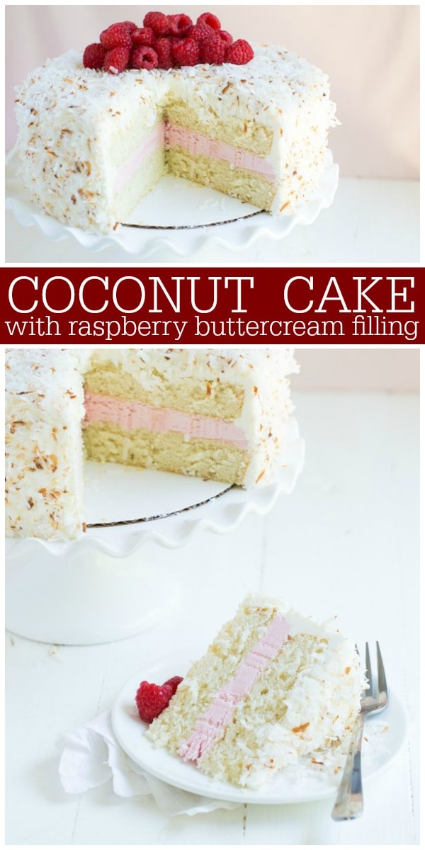 Coconut Cake with Raspberry Buttercream Filling