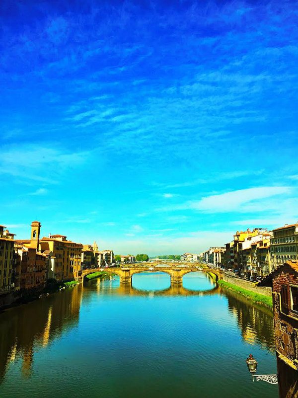 Florence, Italy view toward bridge on river
