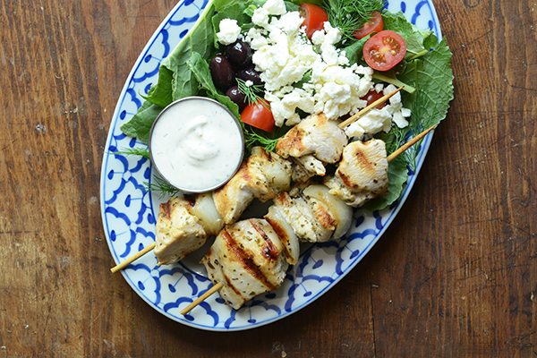Greek Chicken Kebabs recipe by RecipeGirl.com