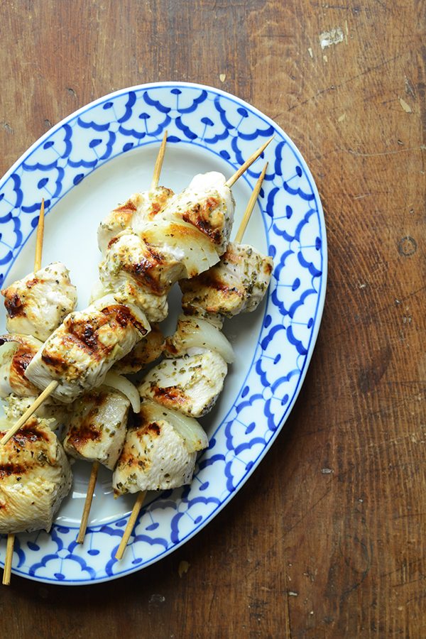 Greek Chicken Kebabs recipe by RecipeGirl.com