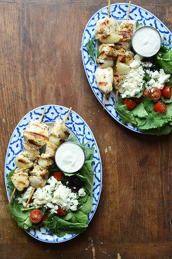 Greek Chicken Kebabs recipe by RecipeGirl.com