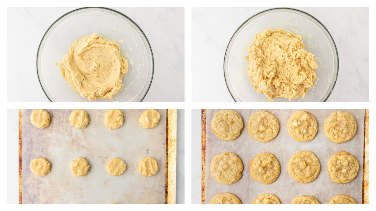 White Chocolate Macadamia Nut Cookies recipe from RecipeGirl.com : perfect classic cookie recipe made famous by Mrs. Fields! four photos showing how to make white chocolate macadamia nut cookies