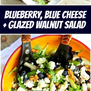 pinterest collage image for blueberry blue cheese and glazed walnut salad