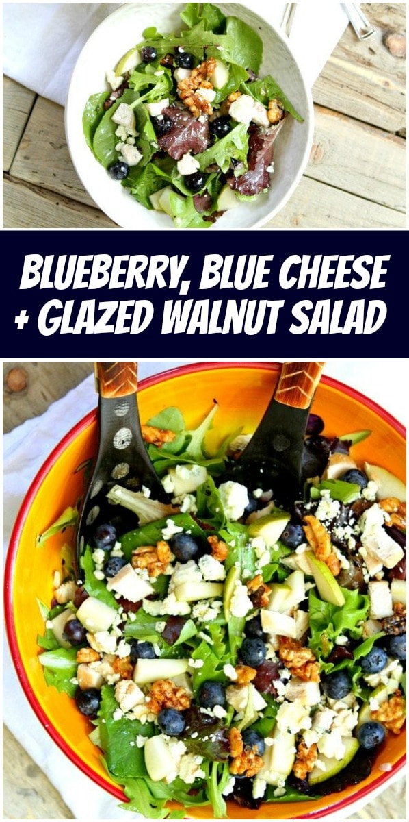 pinterest collage image for blueberry blue cheese and glazed walnut salad