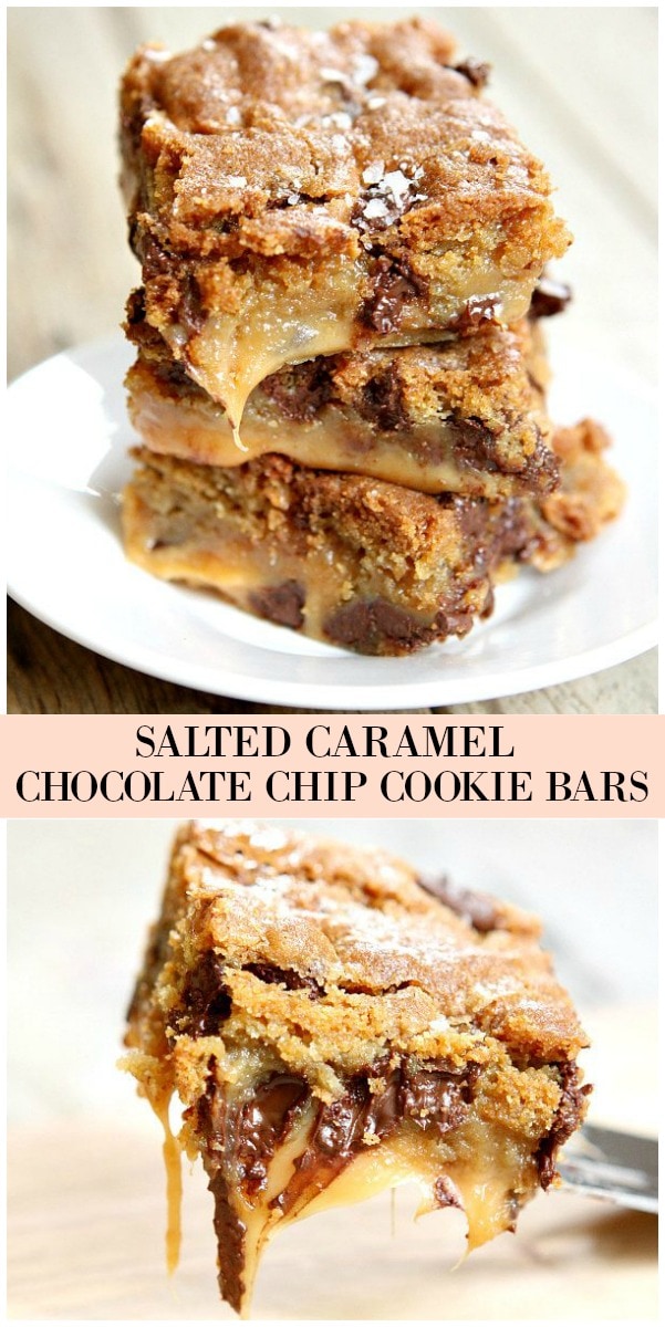 Salted Caramel Chocolate Chip Cookie Bars pinterest collage image