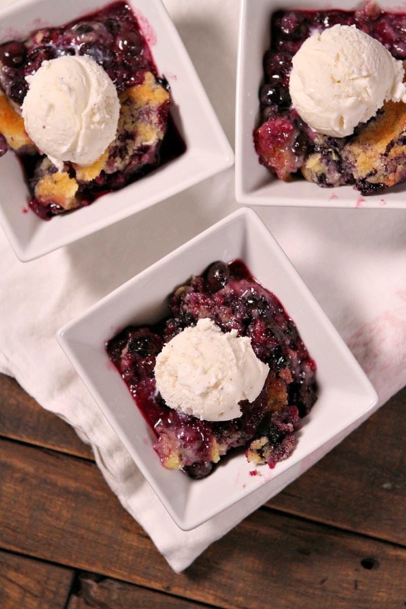 Blueberry Cobbler topped with vanilla ice cream