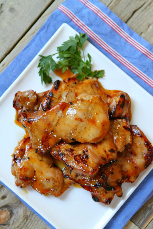 Plum Glazed Grilled Chicken Thighs recipe - RecipeGirl.com