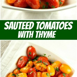 pinterest collage image for sauteed tomatoes with thyme