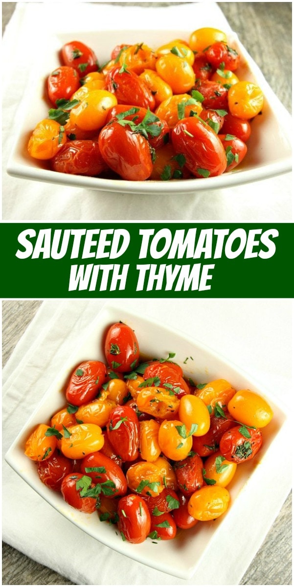 pinterest collage image for sauteed tomatoes with thyme