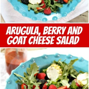 pinterest collage image for arugula berry and goat cheese salad