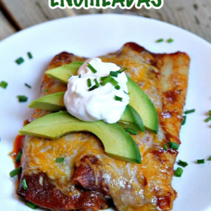 pinterest image for beef and cheese enchiladas