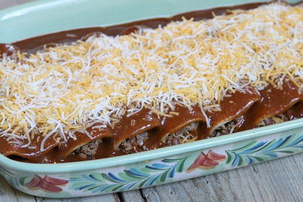 Beef and Cheese Enchiladas ready for oven