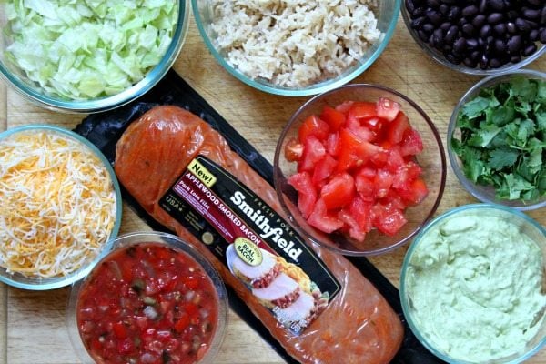 Grilled Pork Burrito Bowls ingredients displayed