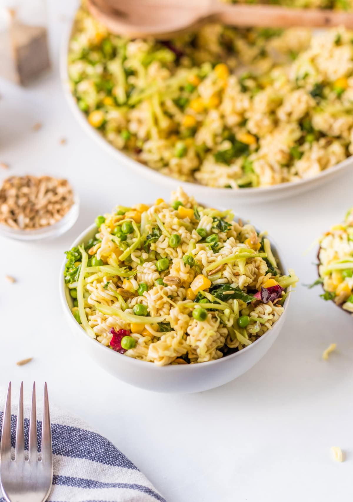 small serving of ramen salad